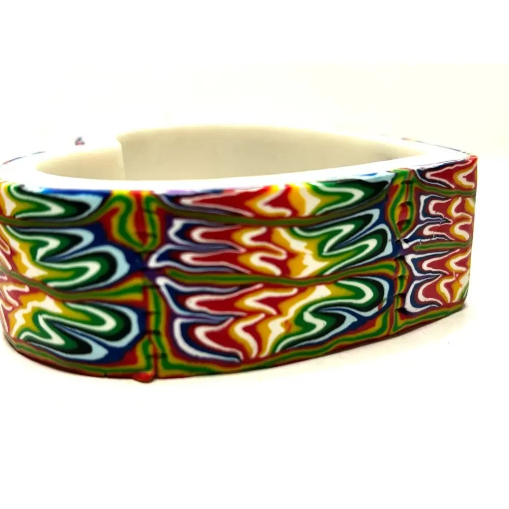 Vntg 90s Rainbow Heart Trinket Box –Polymer Clay Style Lidded Dish, Trippy Retro